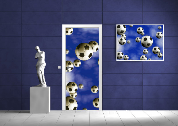 Footballs on Blue Background Deurposter Fotobehang 187VET