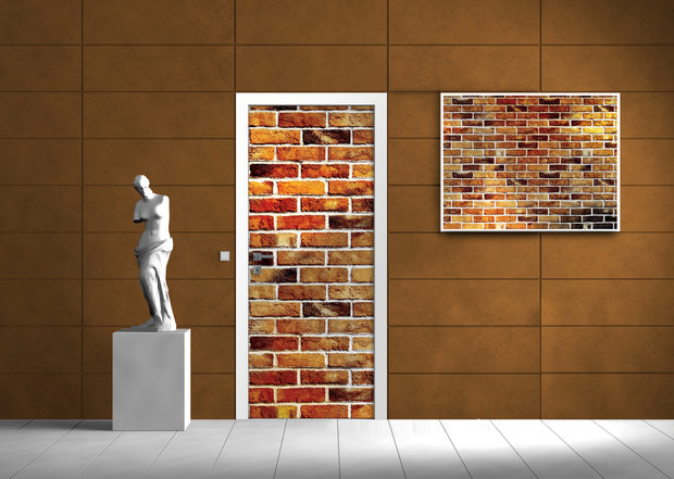 Stone Brick Wall Wood Deurposter Fotobehang 1534VET