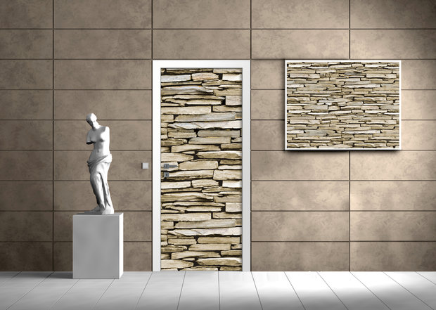 Stone Brick Wall Wood Deurposter Fotobehang 1538VET