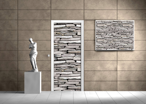 Stone Brick Wall Wood Deurposter Fotobehang 1539VET