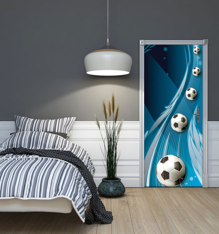 Footballs on Blue Background Deurposter Fotobehang 3385VET