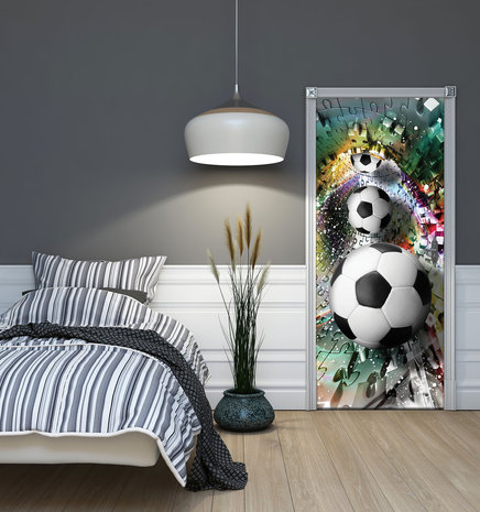 Footballs in 3D Puzzle Tunnel Deurposter Fotobehang 3381VET