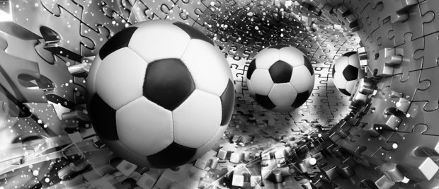 Footballs in 3D Puzzle Tunnel Deurposter Fotobehang 3382VET