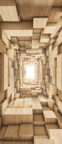 3D Wooden Tunnel Deurposter Fotobehang 3247VET