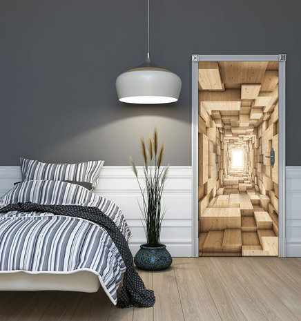 3D Wooden Tunnel Deurposter Fotobehang 3247VET