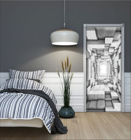 3D Wooden Tunnel Deurposter Fotobehang 3248VET