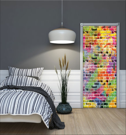 Graffiti - Colourful Bricks Deurposter Fotobehang 3469VET