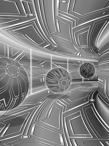 3D Gray Tunnel with Spheres Fotobehang 10079VEA