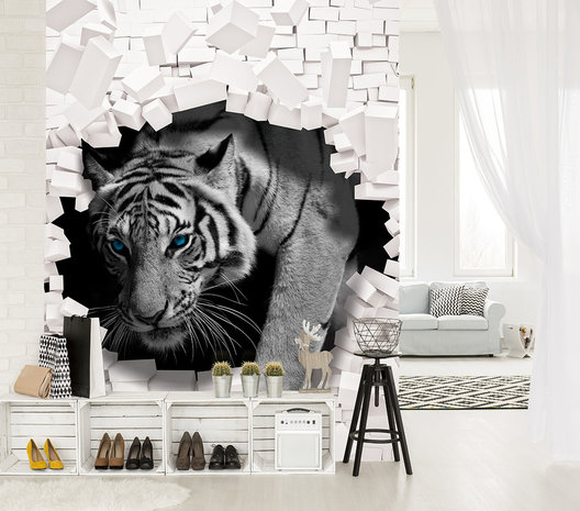 3D Tiger Coming out the Wall Fotobehang 10400VEA