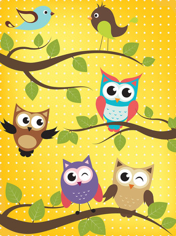 Colourful Owls on the Branches Fotobehang 10377VEA