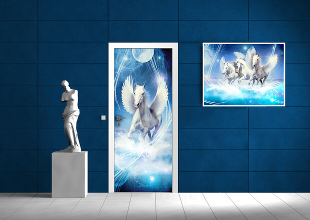 Pegasus on Blue Background Deurposter Fotobehang 588VET
